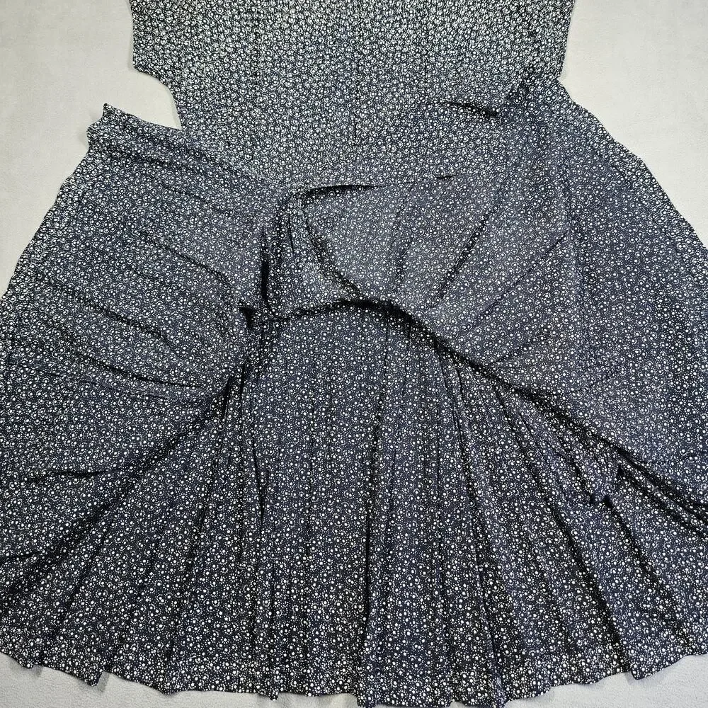 Vtg Liz Claiborne Dress Size 10 Blue Midi Stars Cottage Celestial Modest Pockets